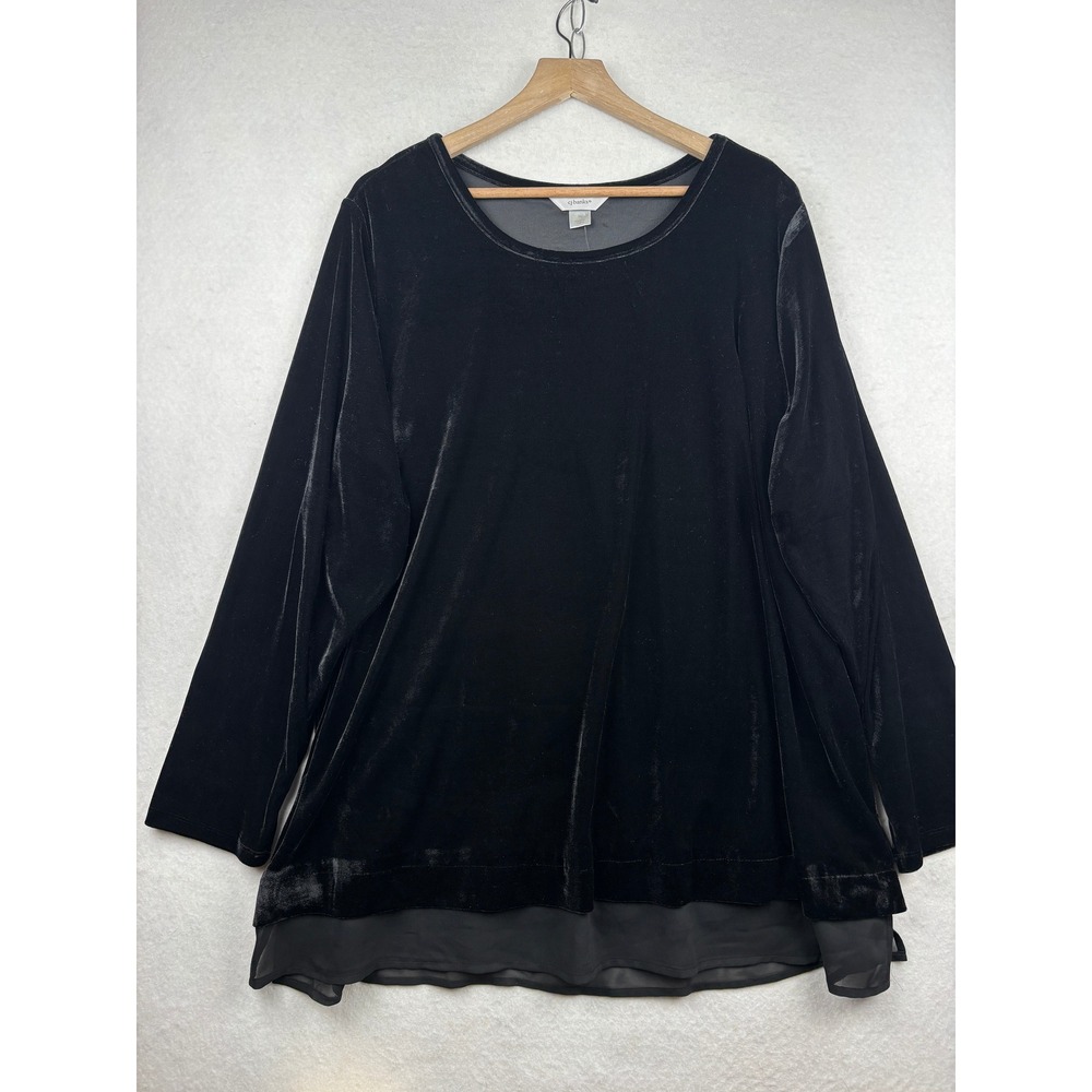 CJ Banks Velvet Top Womens 3X Sheer Layered Hem Holiday‎ Luxe Chic